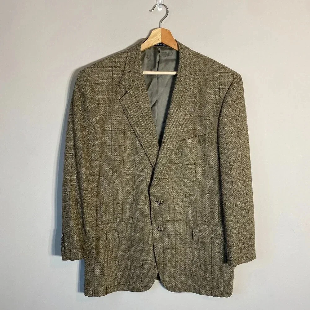 Joseph Abboud Plaid Tweed Wool Sport Coat Dinner Jacket Blazer Men's 41R Brown